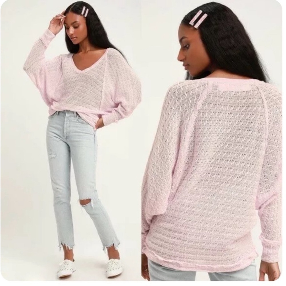 Free People We The Free Thiens Hacci Powder Pink V Neck Sweater